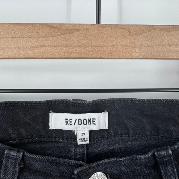 RE/DONE Black High Rise Jeans Size 29 Straight Leg Raw Hem Designer Denim - Picture 3 of 9